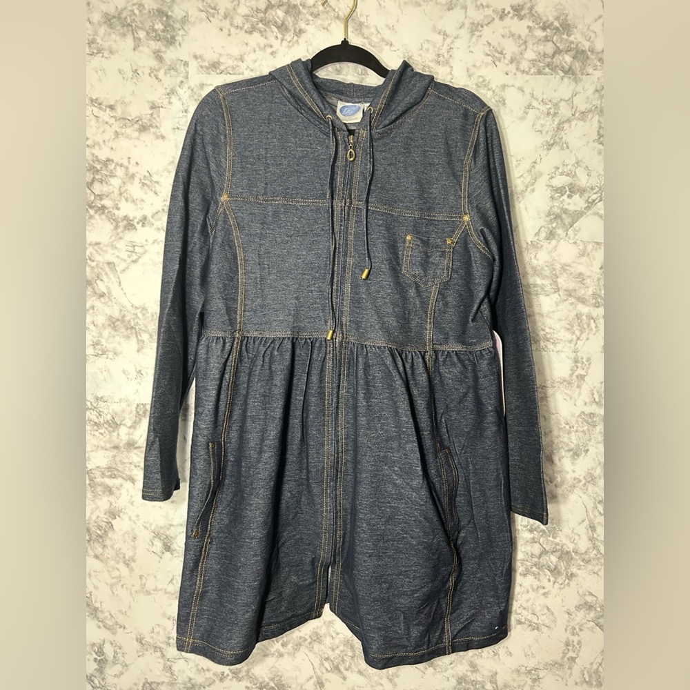 Diane Gilman Dark Blue Hooded Denim Jacket Sz L.  43